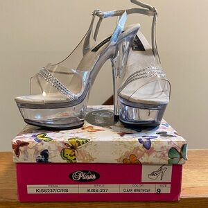 Pleaser Clear Platform Heels with Silver Accents